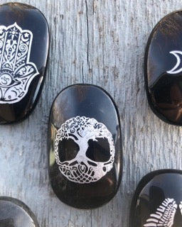 tree of life black obsidian palm stone