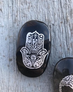 Hamsa black obsidian palm stone